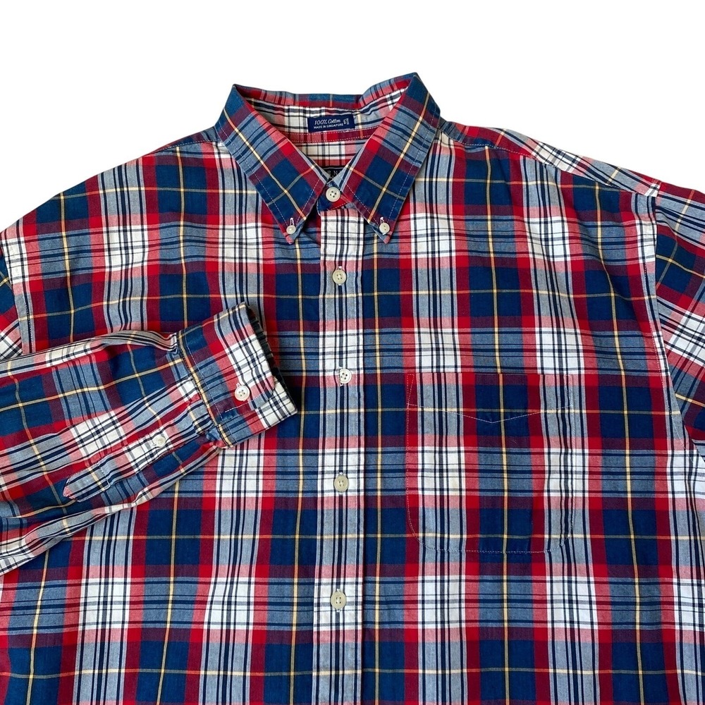 Thornton Bay Plaid‎ Shirt Men XL Americana Red White and Blue Button Down Preppy